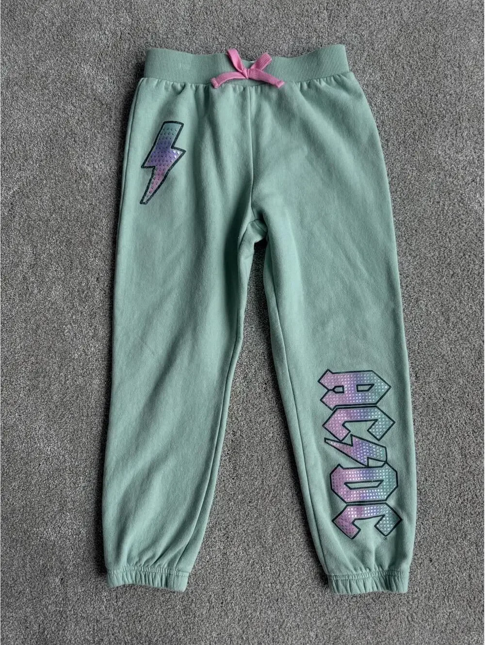 Girls AC/DC Size 7/8 Sweatpants Aqua Graphic Joggers